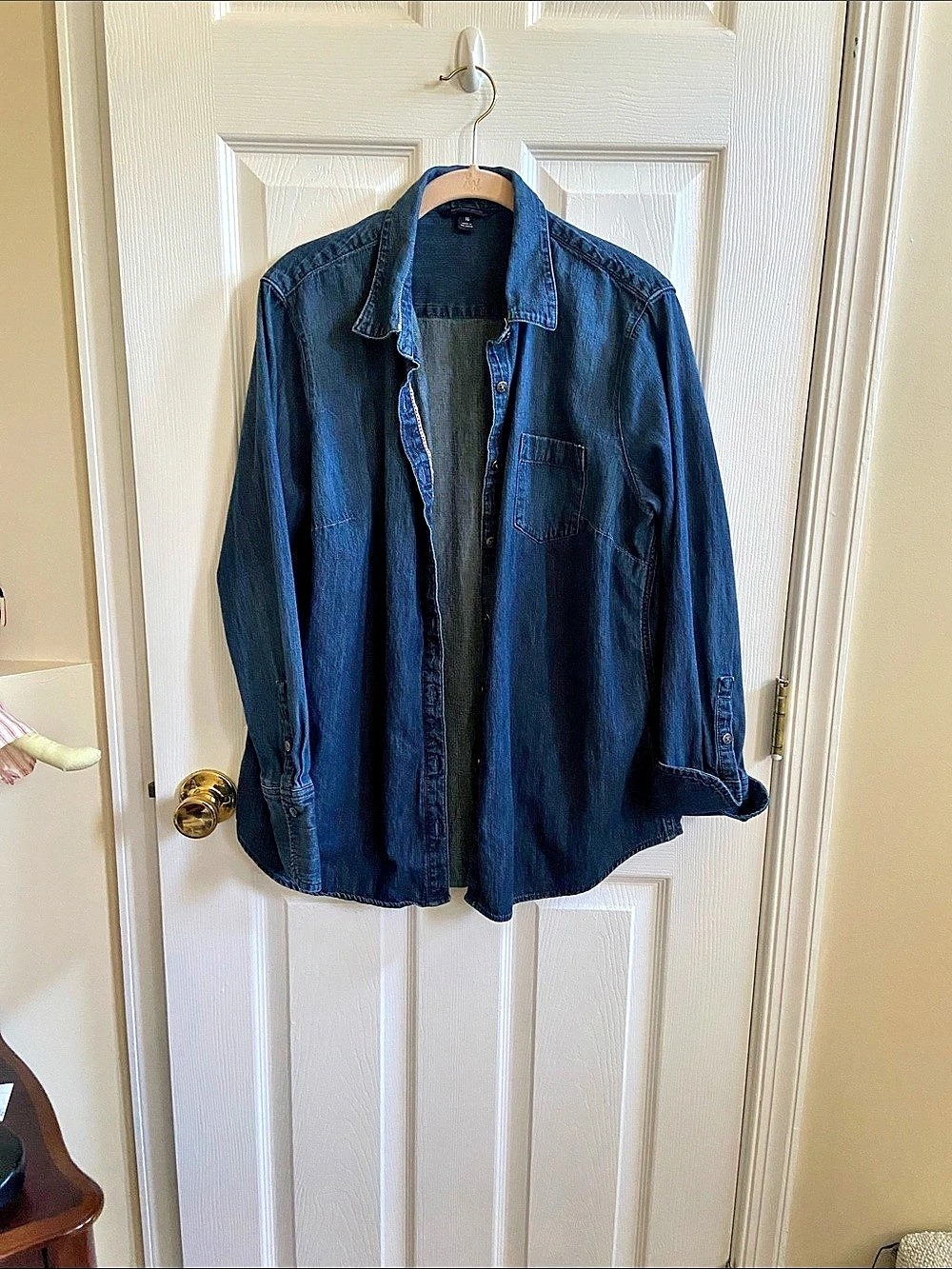 Lands' End Denim Button Down Shirt in Blue Size 16 Like New